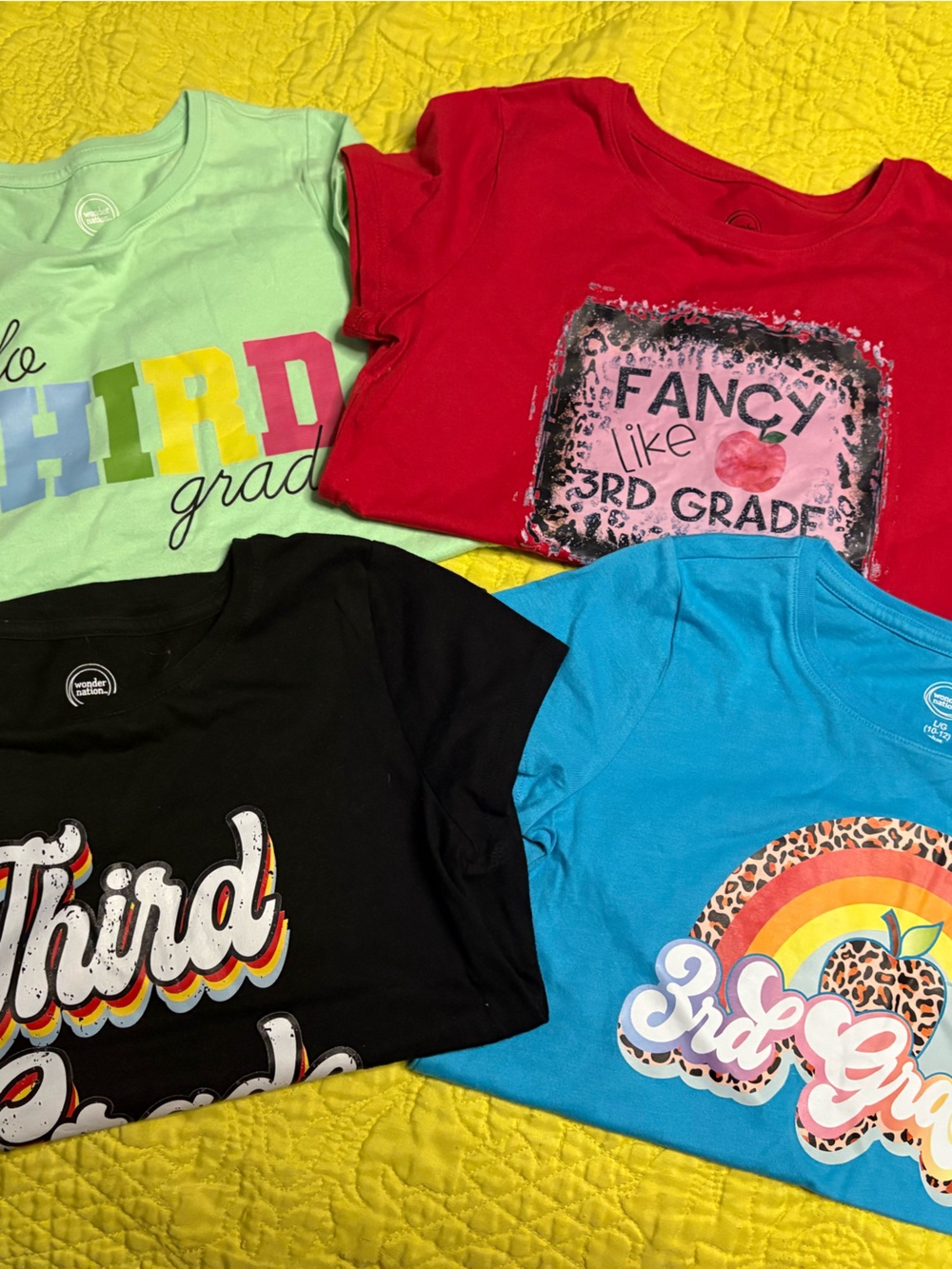 Assorted Kids' 3rd Grade Graphic Tees - Red, Light Green, Black, Blue